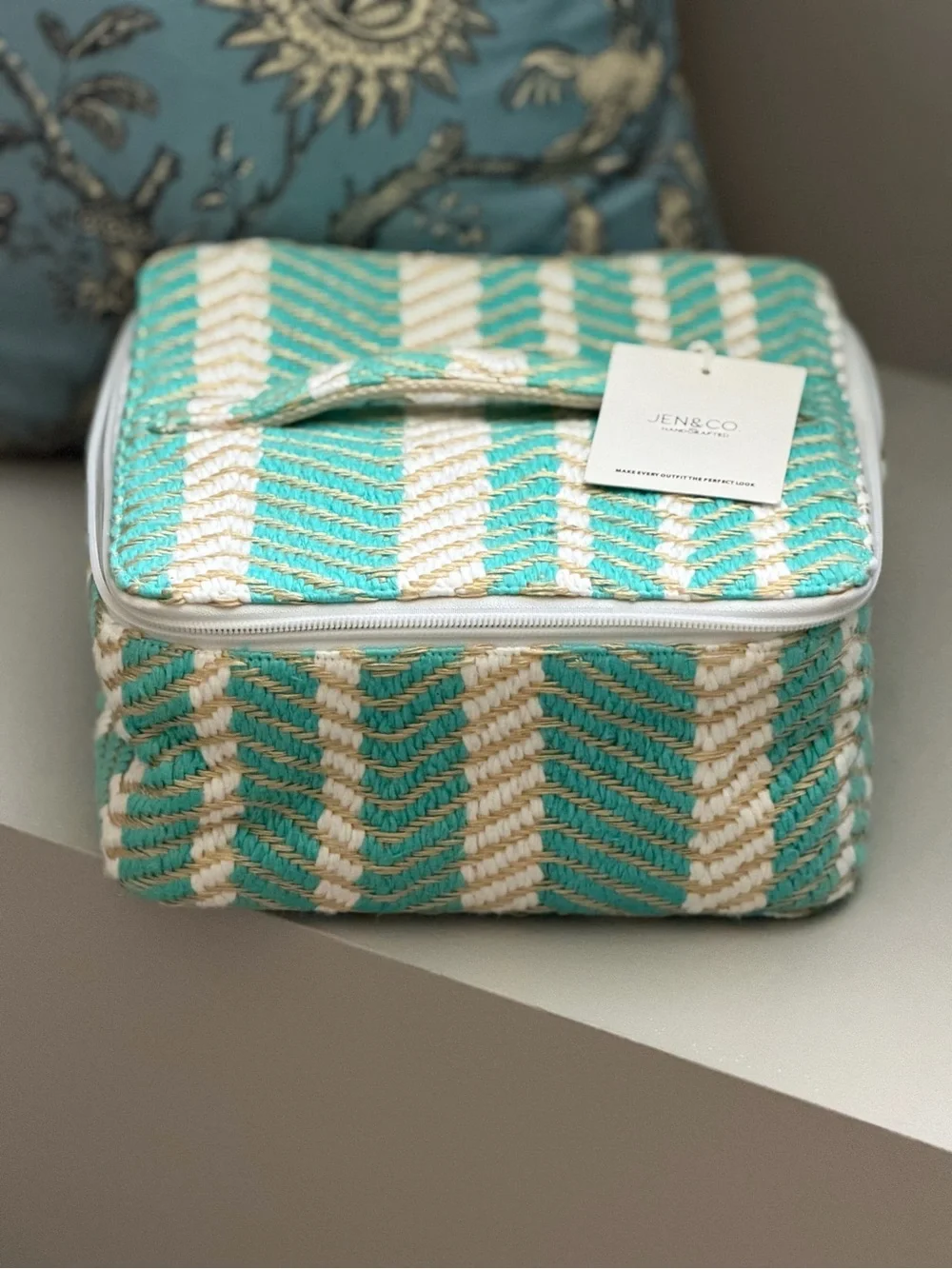 NWT Jen & Co Clear-Lined Woven Cosmetic Cases (4) in Aqua